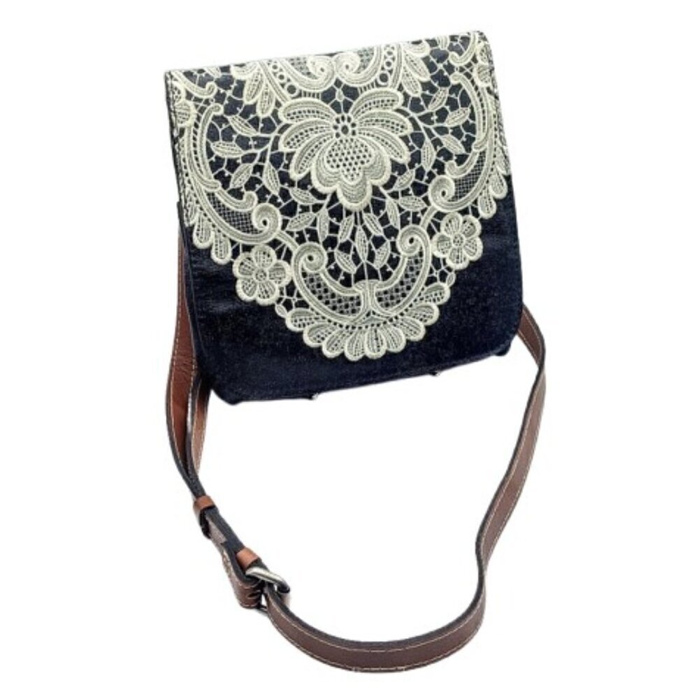Patricia Nash Toscano Navy Blue Ivory Embroidered Leather Bag - Picture 2 of 15